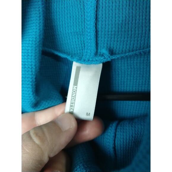 Mondetta Woman M Aqua Waffle Knit Cowl Neck Long Sleeve Thumb Hole Pullover - Picture 6 of 10